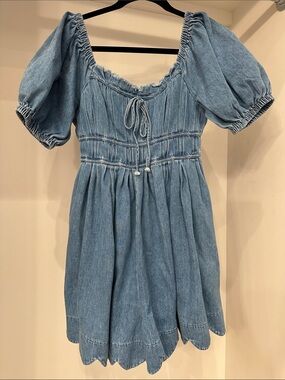 Pink Lily small Blue Denim Puff-Sleeve romper.  Like new